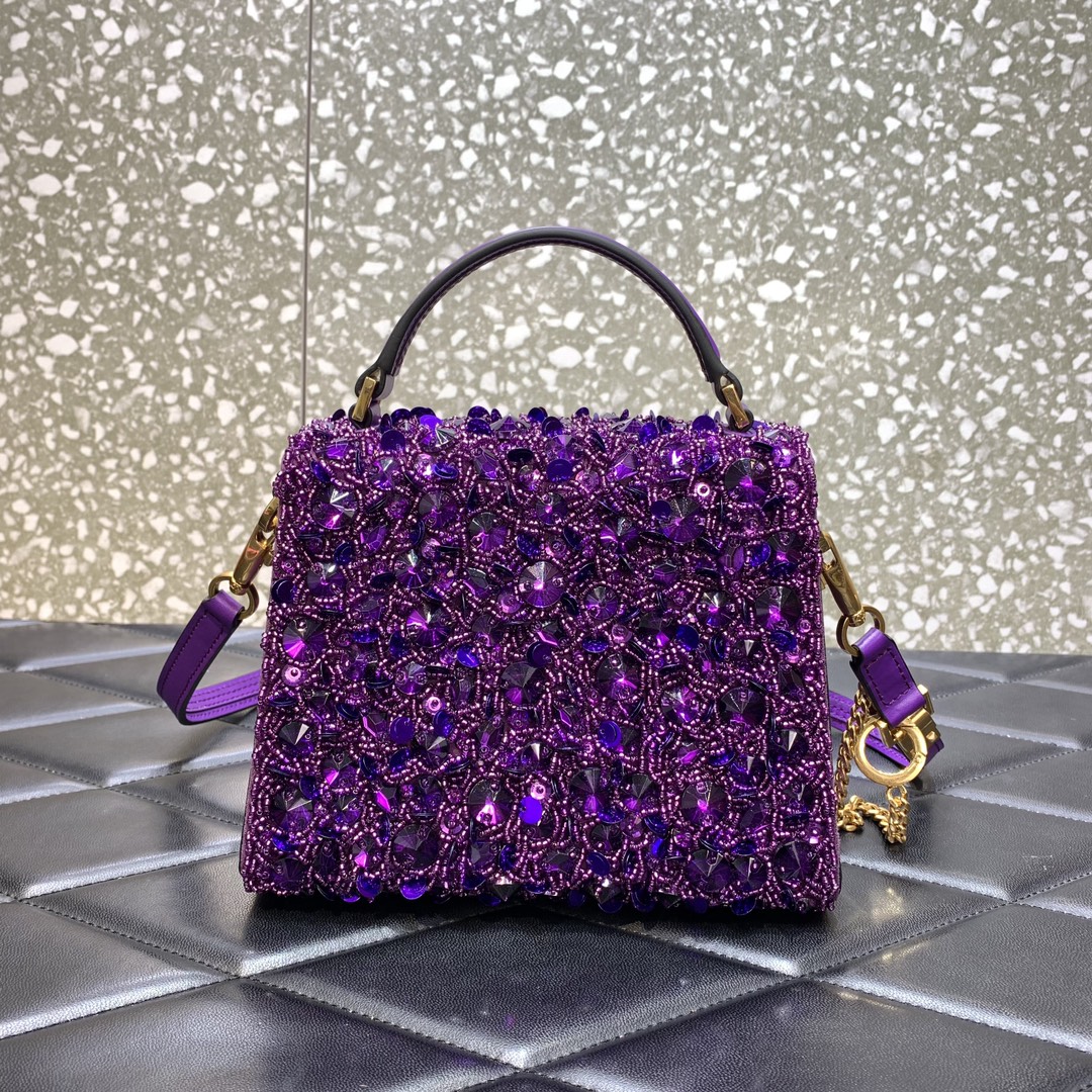 Valentino Garavani Vsling Mini Handbag Entirely Covered in Purple Rhinestones 